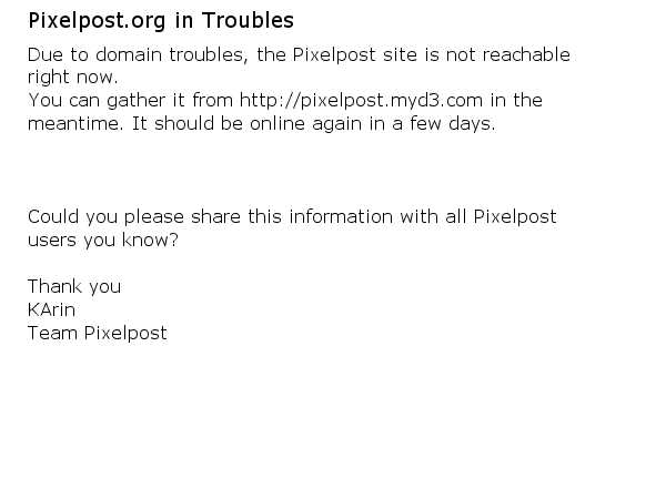 Pixelpost.org in Troubles